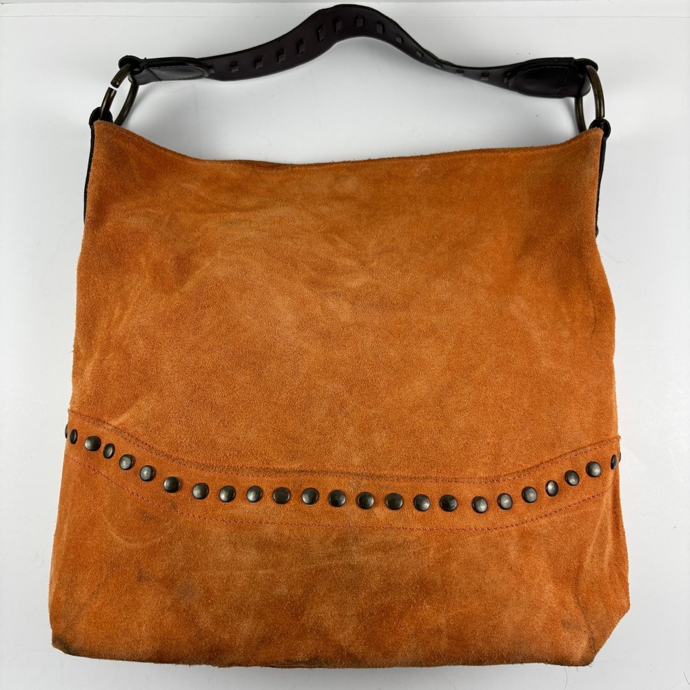 Maurizio Taiuti Suede Hobo Bag Women Large Orange‎ Studded Made in Italy